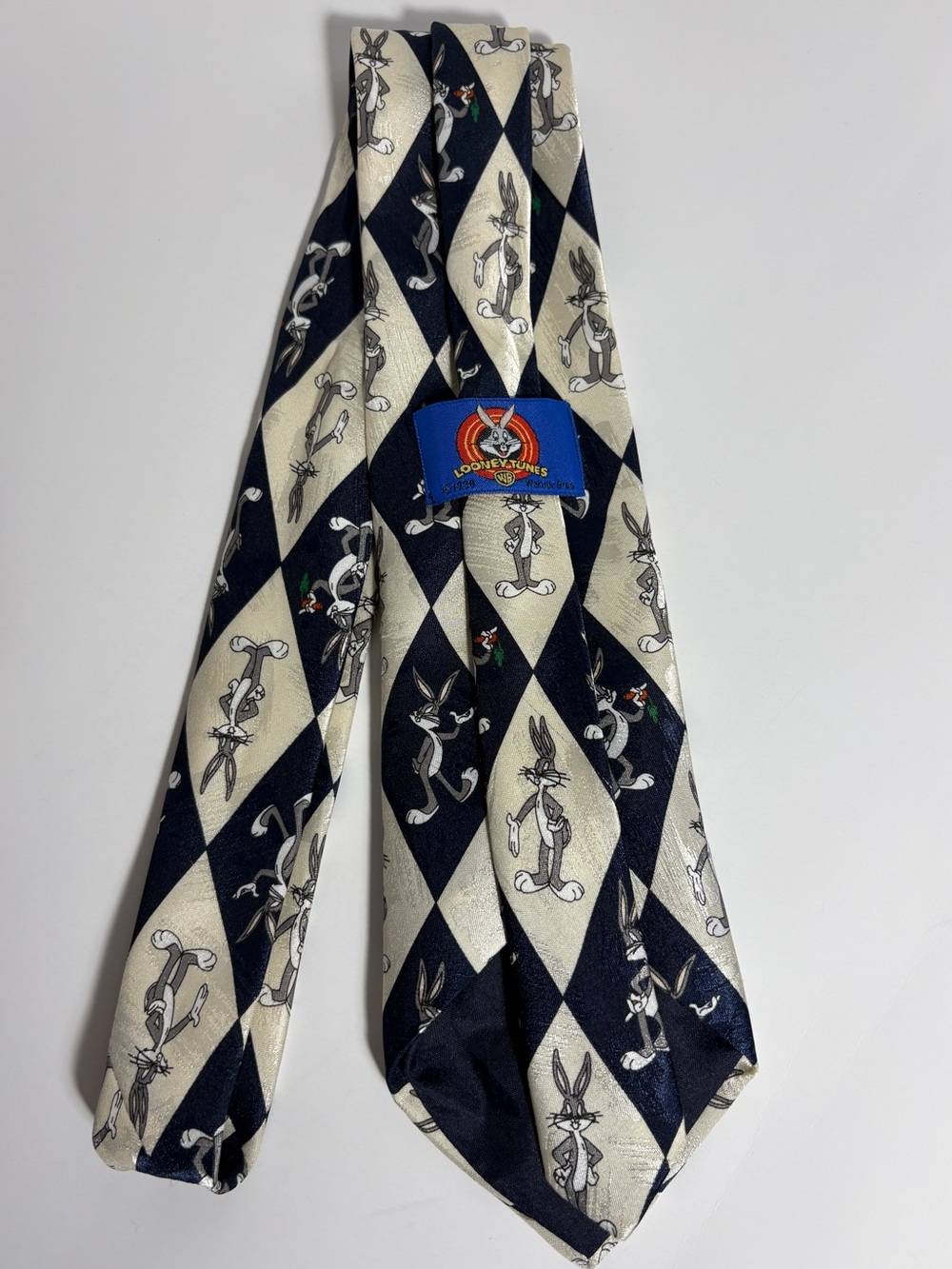 VTG 1997 Warner Bros Bugs Bunny Polyester Necktie Harlequin Checkerboard 90s
